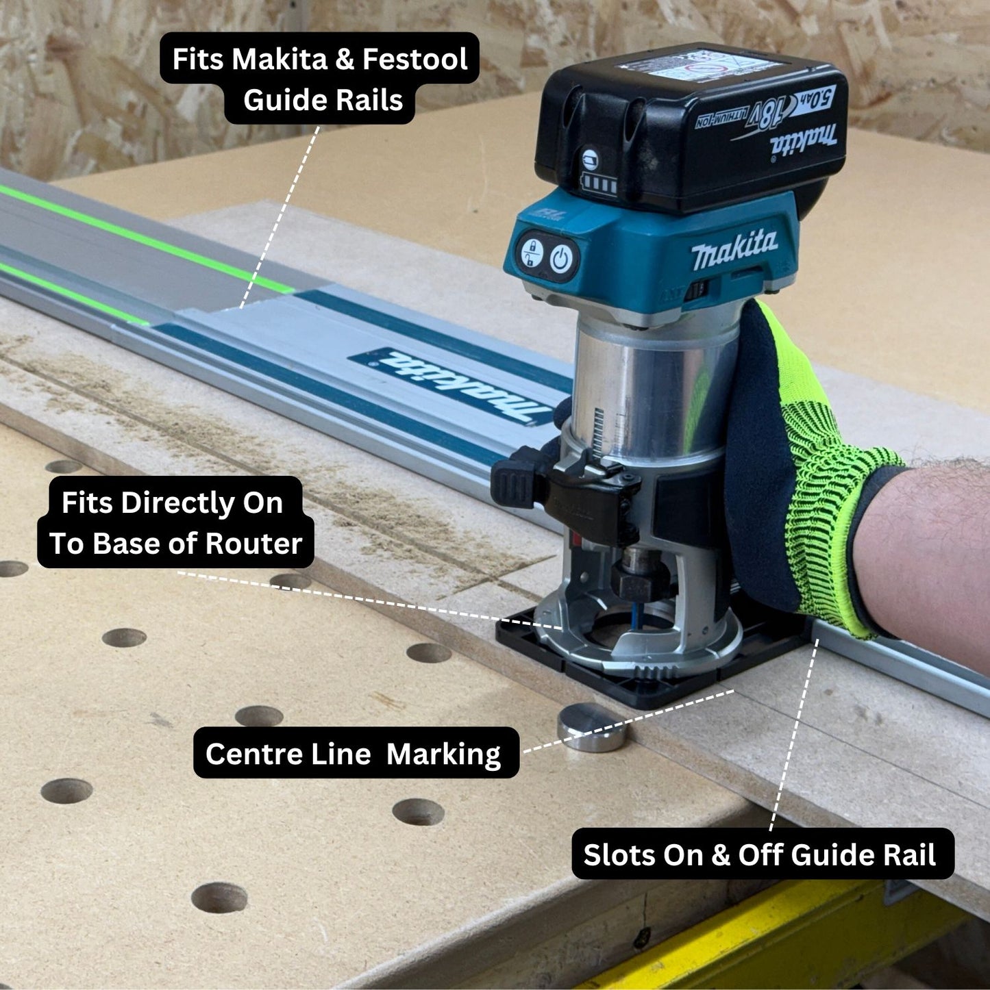 Makita DRT50 RT0700C Trimmer Guide Rail Adaptor To Makita Guide Rail